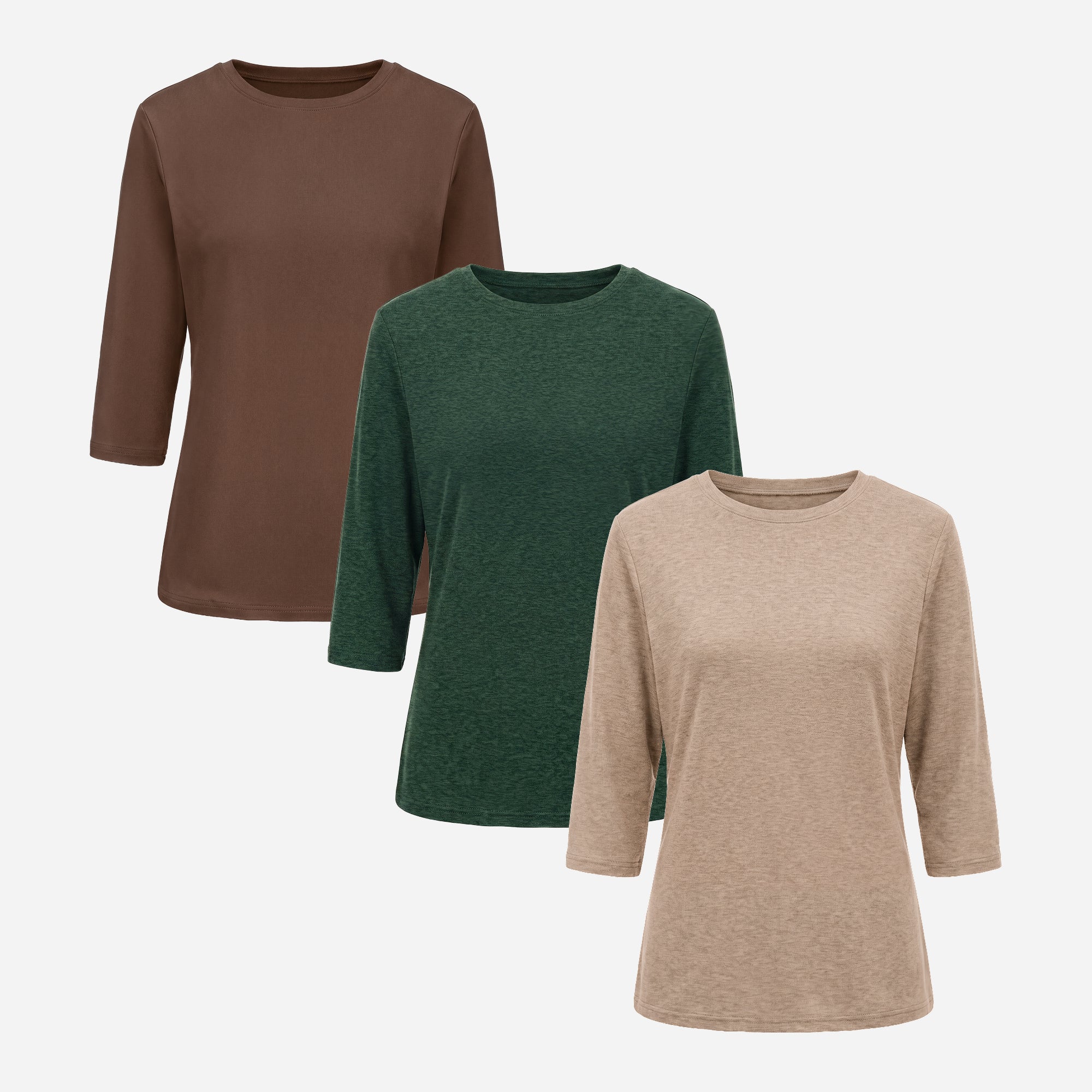 【Everyday Minimal】SHOWITTY Womens 3 Pack 3/4 Sleeve Tops Crew Neck Basic T Shirts Soft Stretch Casual Everyday Shirts