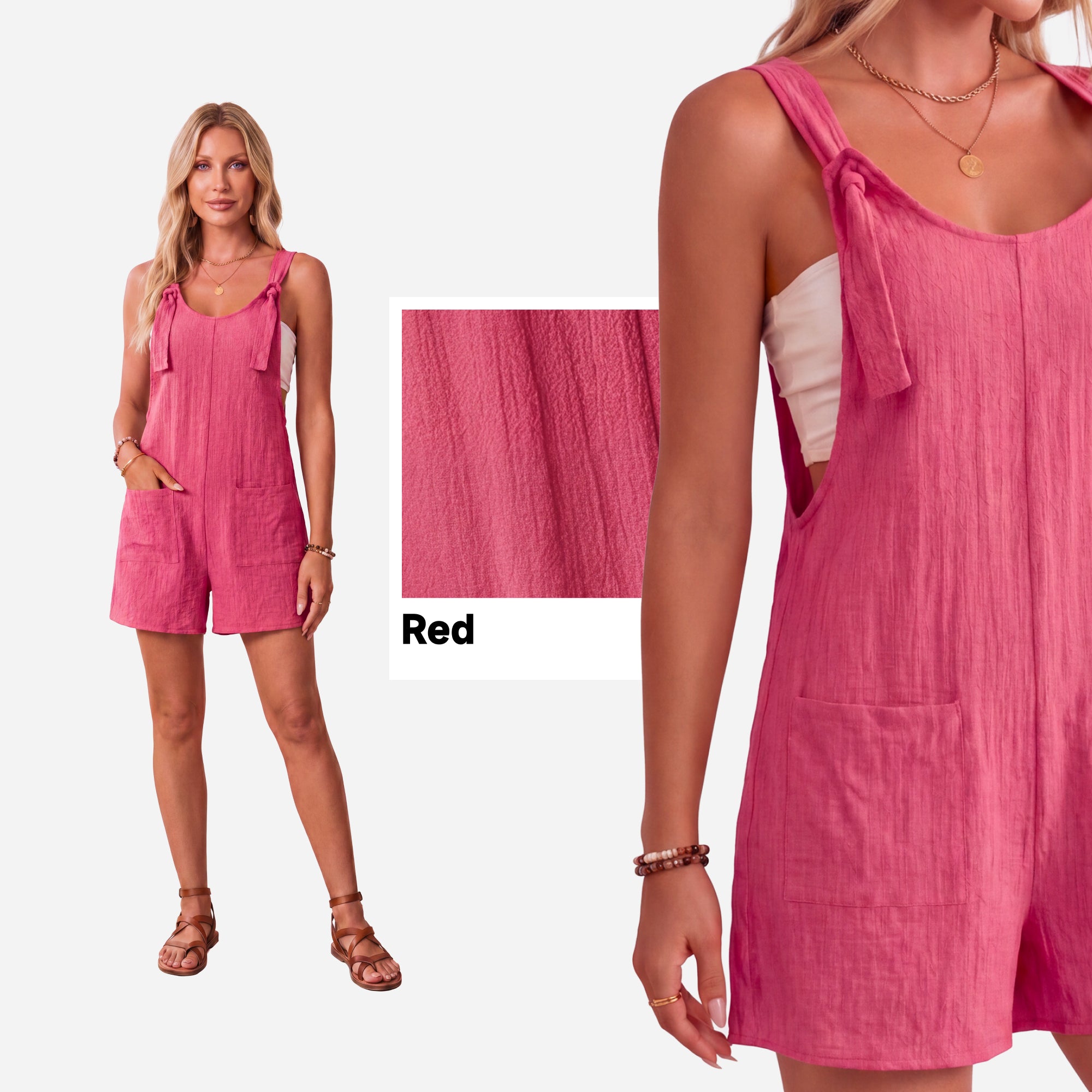 SHOWITTY Womens Sleeveless Romper Casual Loose Fit Adjustable Strap Short Jumpsuit with Pockets