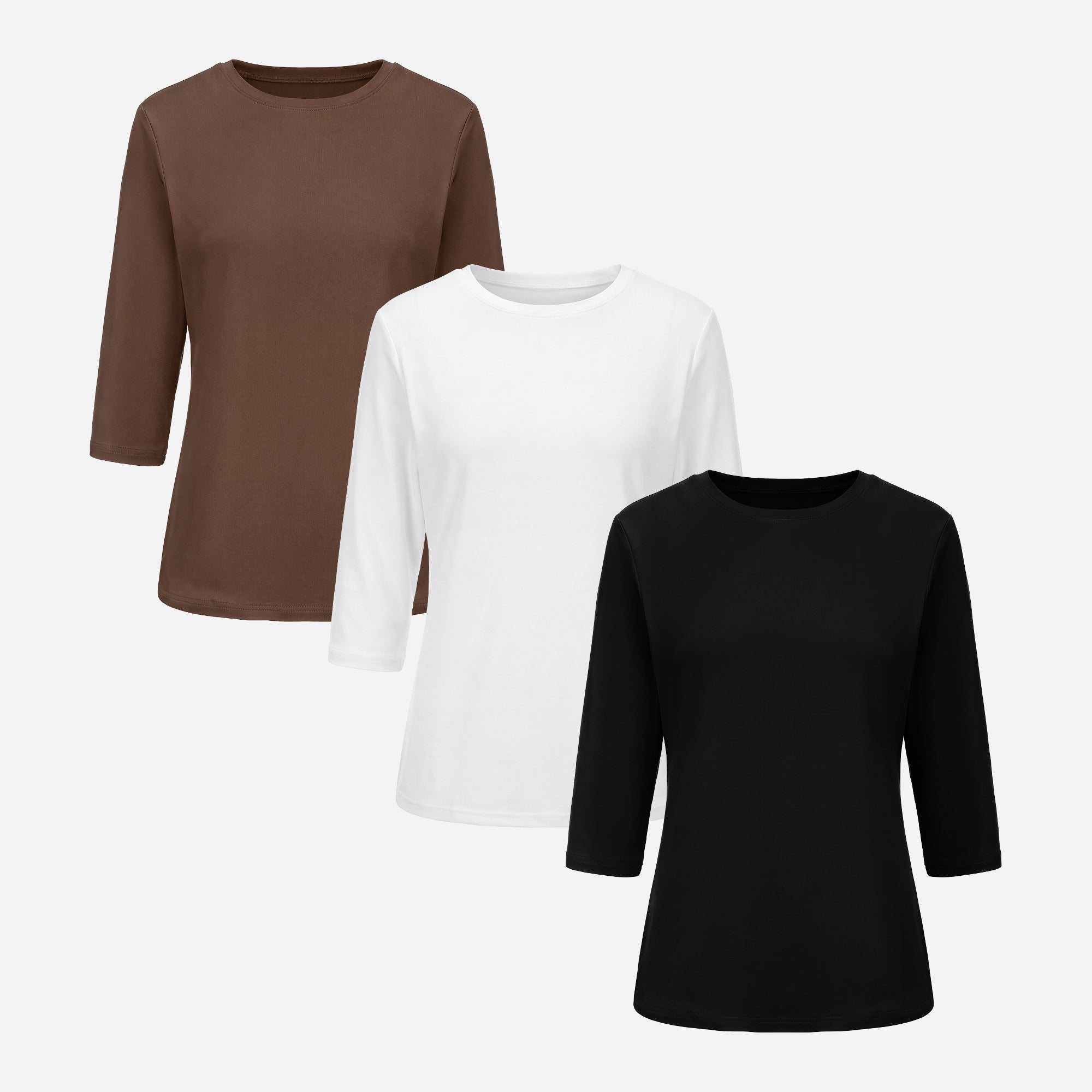 【Everyday Minimal】SHOWITTY Womens 3 Pack 3/4 Sleeve Tops Crew Neck Basic T Shirts Soft Stretch Casual Everyday Shirts