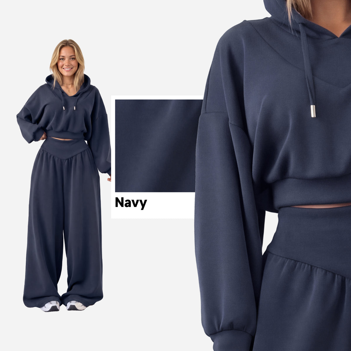 【Ready Together】SHOWITTY Womens Cropped Hoodie Pants Set V Neck Wide Leg Lounge Set Lightweight Casual Two Piece Outfit