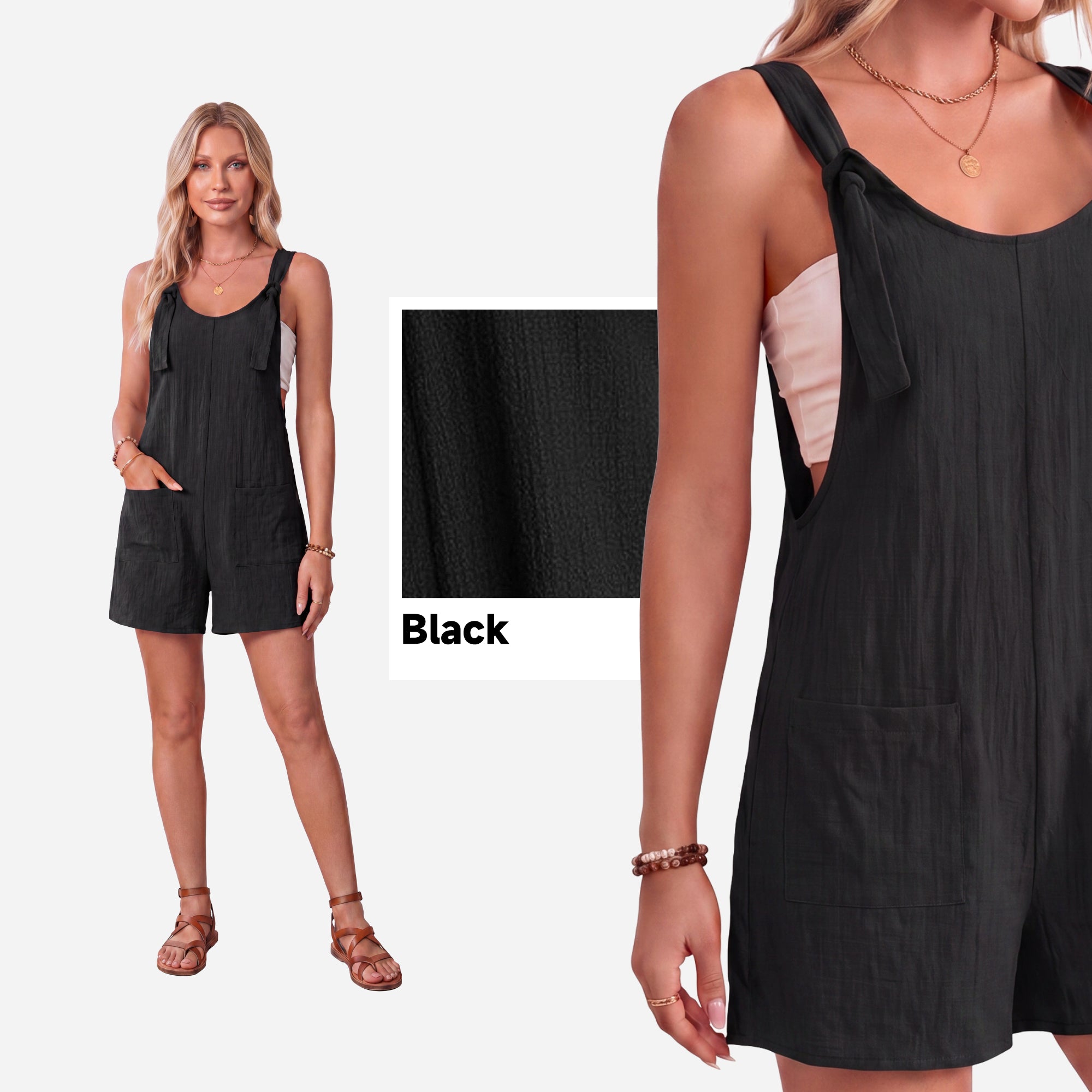 SHOWITTY Womens Sleeveless Romper Casual Loose Fit Adjustable Strap Short Jumpsuit with Pockets