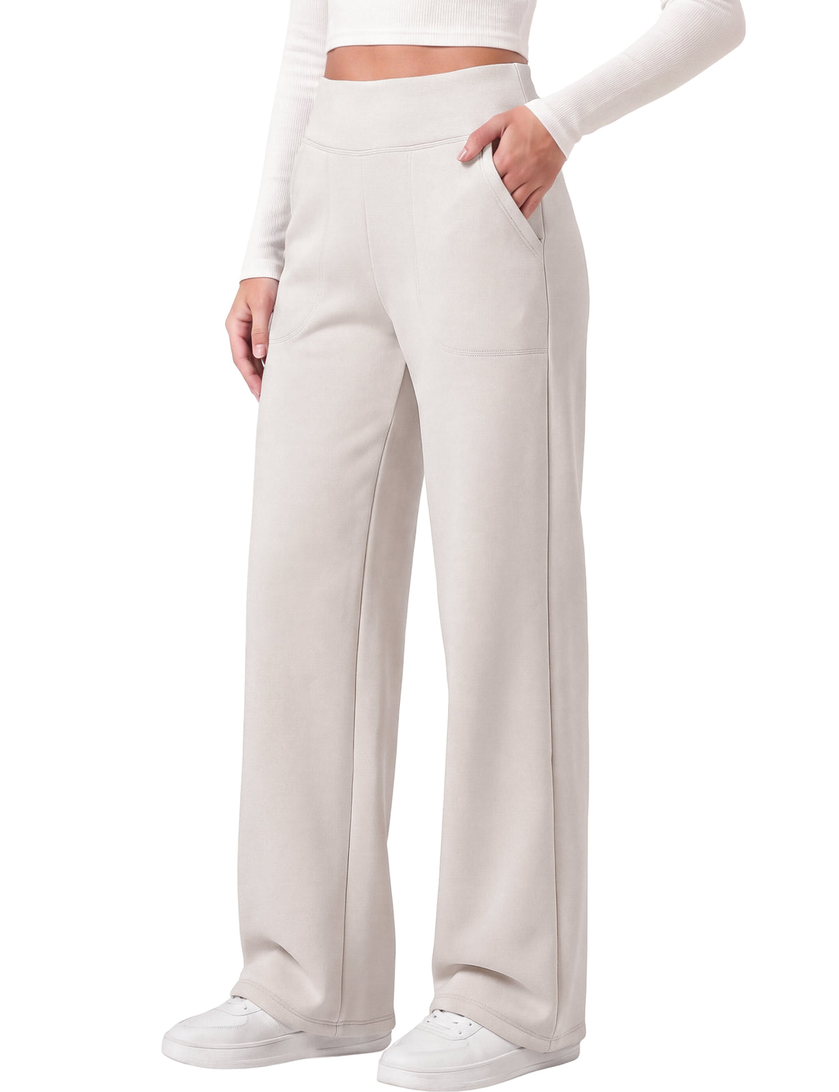 SHOWITTY Womens Fleece Lined Wide Leg Pants High Waisted Drawstring Trousers with Pockets Casual Warm Pants