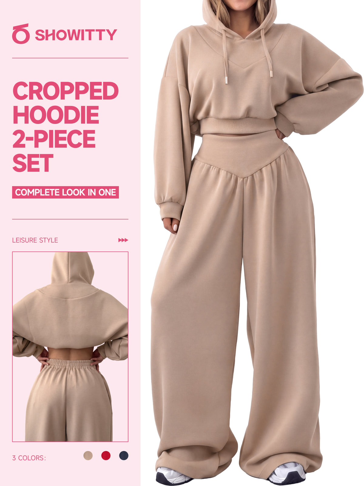 【Ready Together】SHOWITTY Womens Cropped Hoodie Pants Set V Neck Wide Leg Lounge Set Lightweight Casual Two Piece Outfit