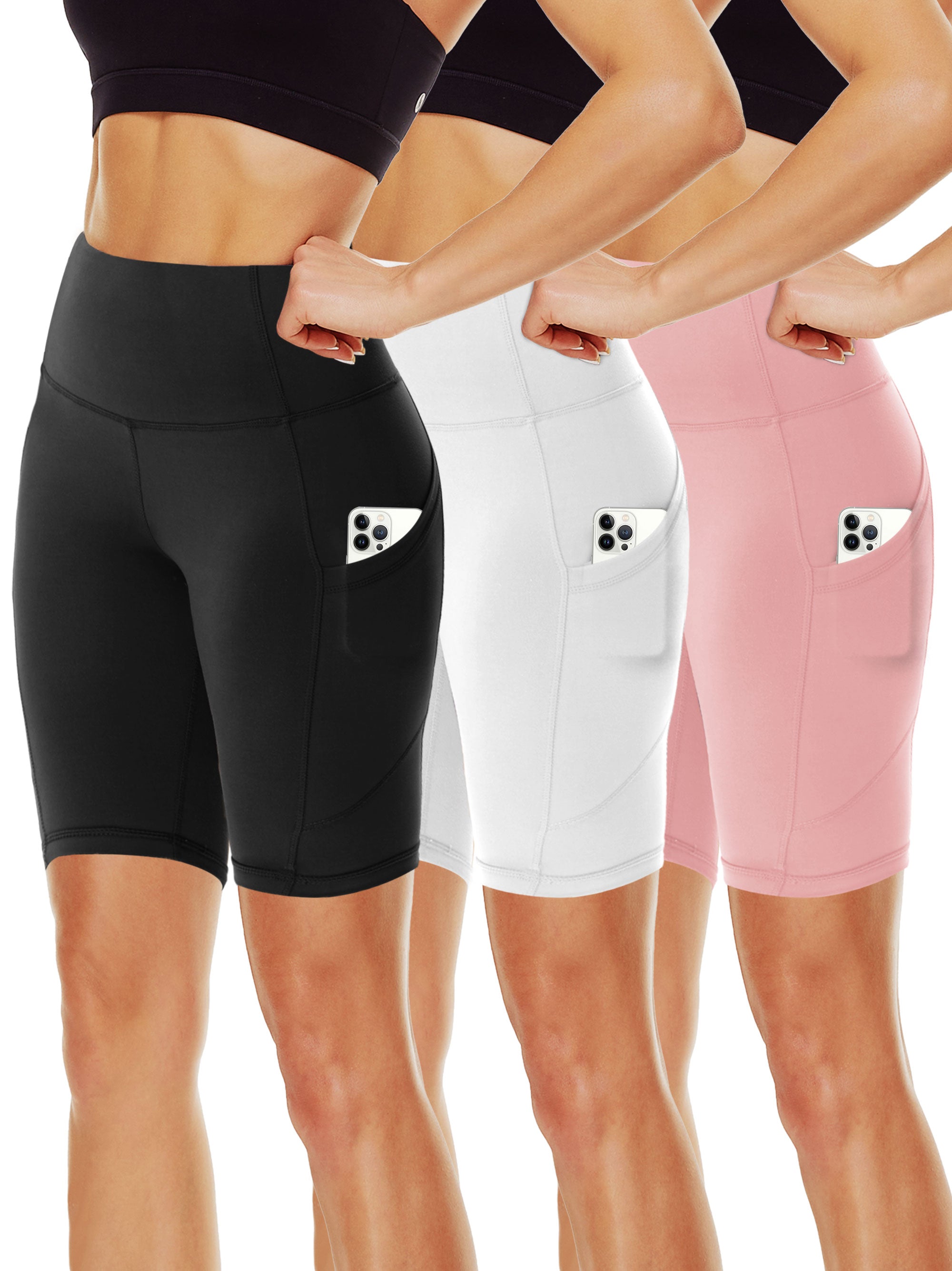 SHOWITTY 3-Pack 11" High Waist Plus Size Biker Shorts for Women – With Pockets