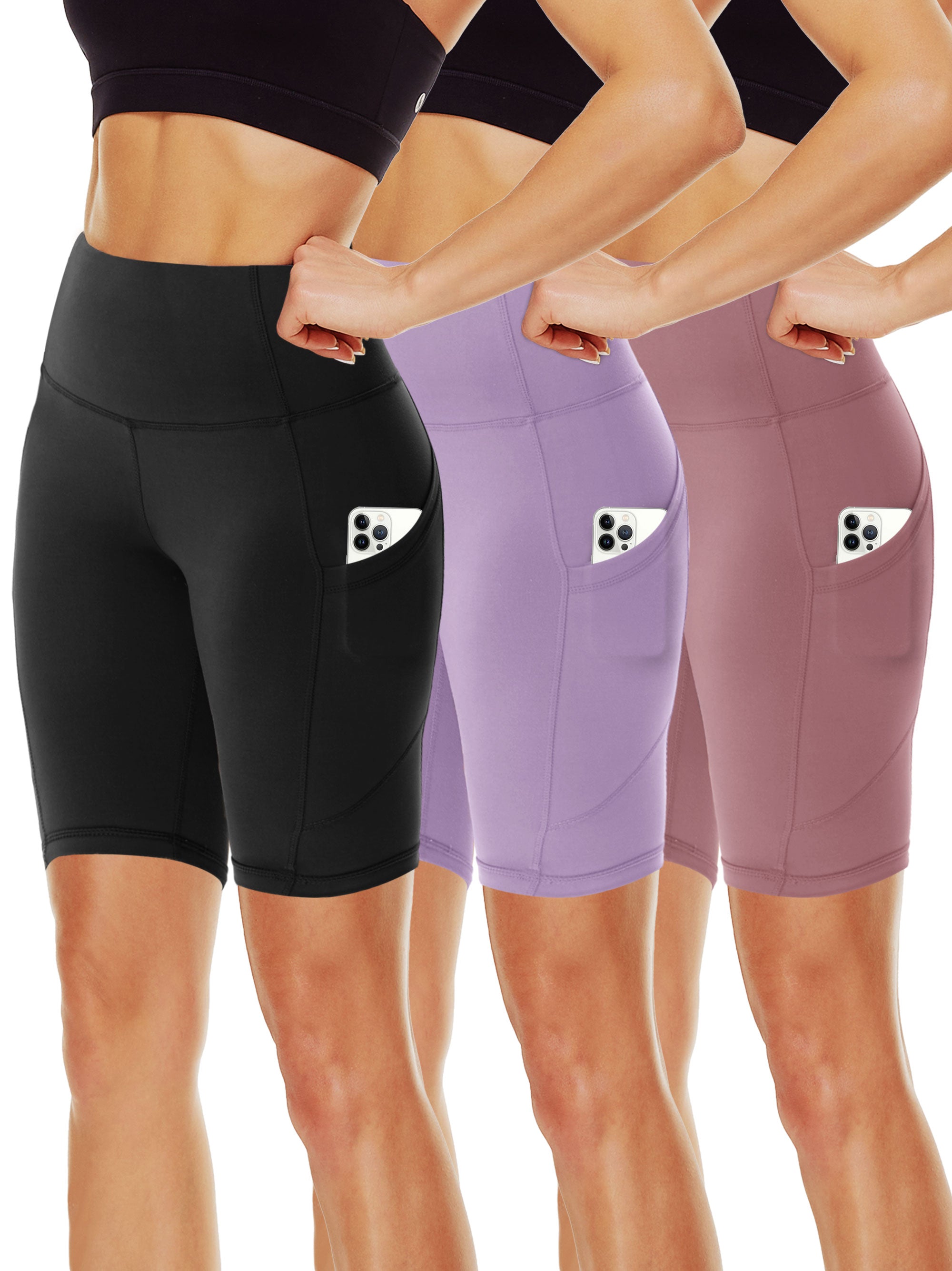 SHOWITTY 3-Pack 11" High Waist Plus Size Biker Shorts for Women – With Pockets