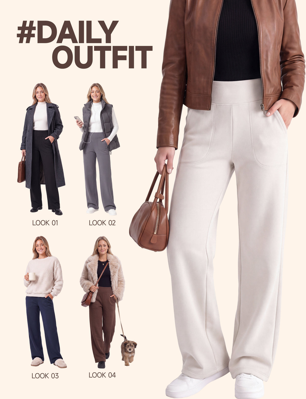 SHOWITTY Womens Fleece Lined Wide Leg Pants High Waisted Drawstring Trousers with Pockets Casual Warm Pants