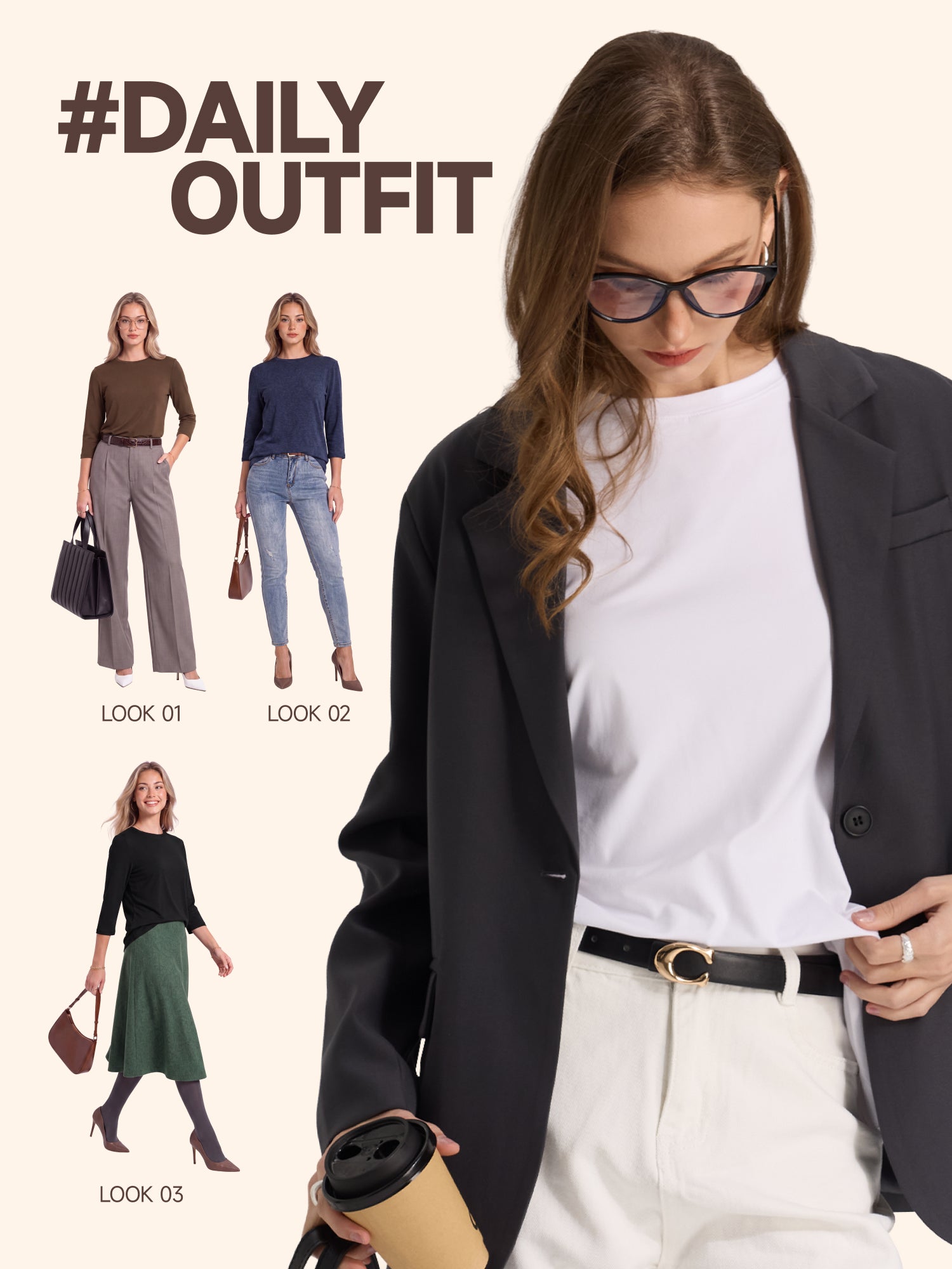 【Everyday Minimal】SHOWITTY Womens 3 Pack 3/4 Sleeve Tops Crew Neck Basic T Shirts Soft Stretch Casual Everyday Shirts