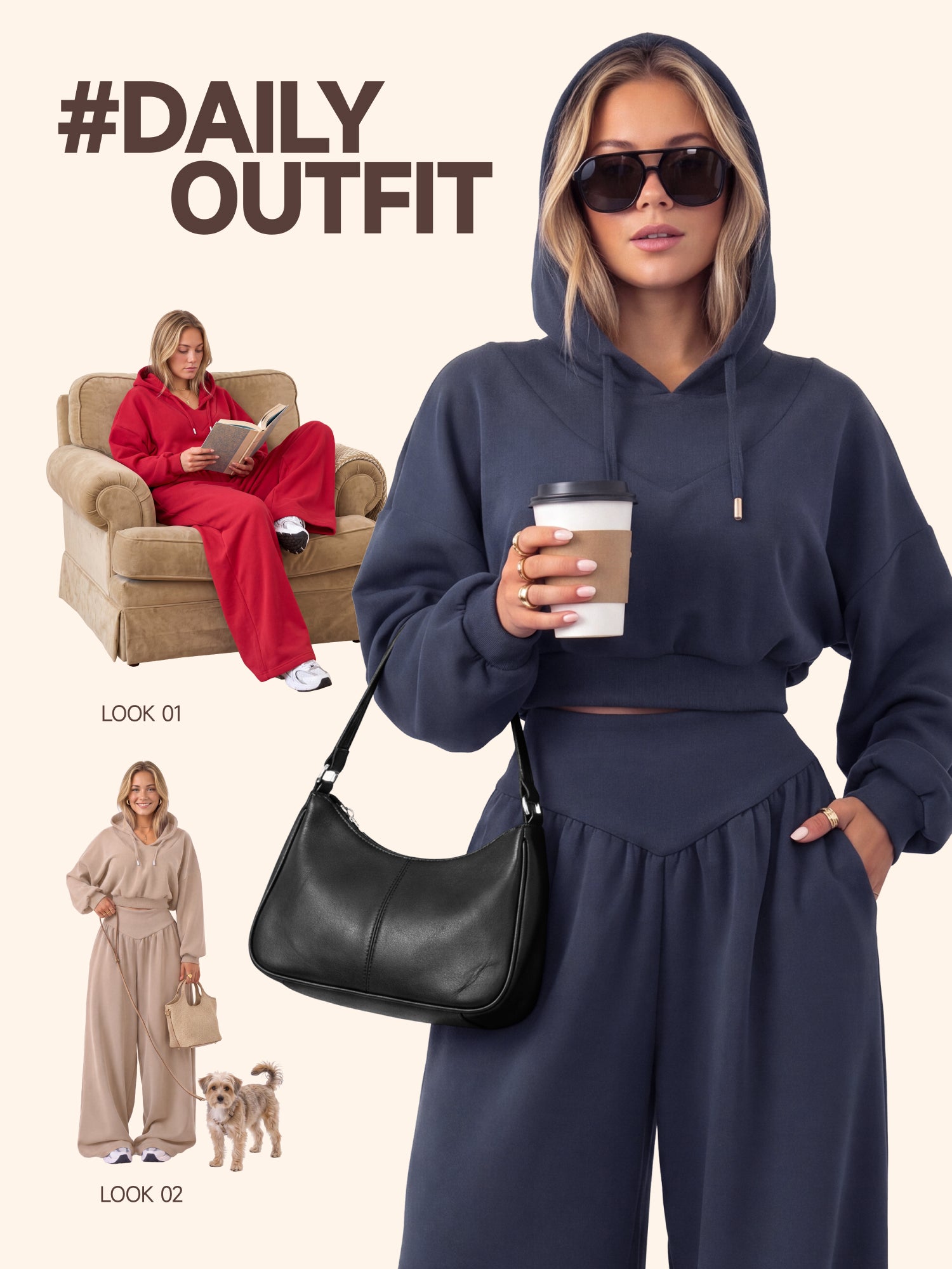 【Ready Together】SHOWITTY Womens Cropped Hoodie Pants Set V Neck Wide Leg Lounge Set Lightweight Casual Two Piece Outfit