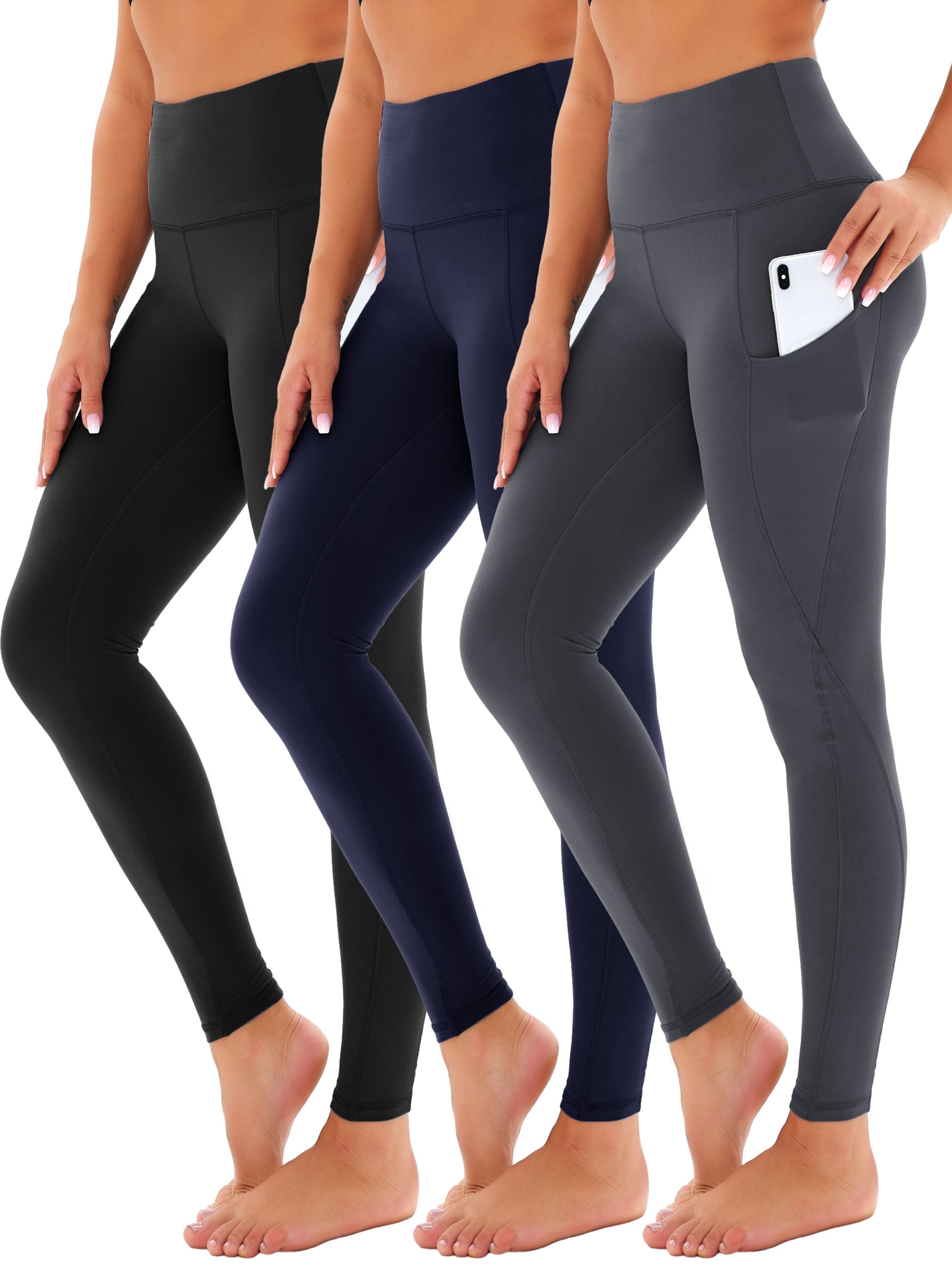 SHOWITTY 3 Pack Leggings for Women with Pockets - Plus Size High Waist Women's Workout Running Yoga Pants