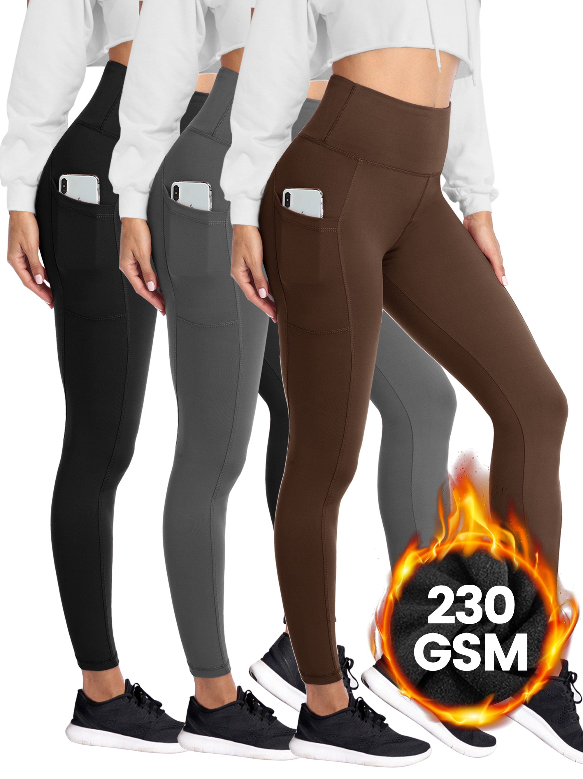 SHOWITTY 1/3 Pack Fleece Lined Leggings with Pockets for Women - Plus Size High Waist Tummy Control Soft Women's Yoga Pants for Workout Running