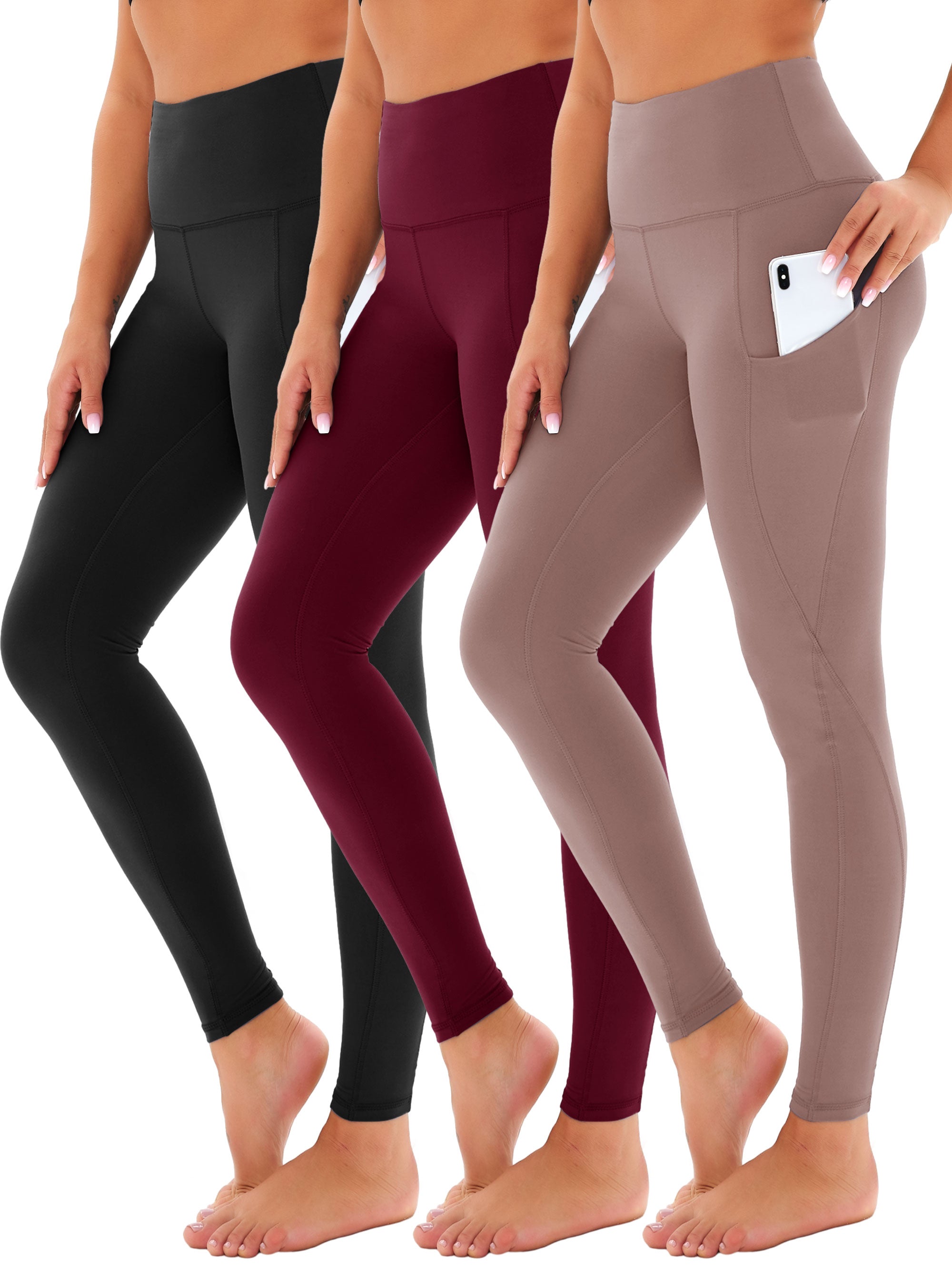 SHOWITTY 3 Pack Leggings for Women with Pockets - Plus Size High Waist Women's Workout Running Yoga Pants
