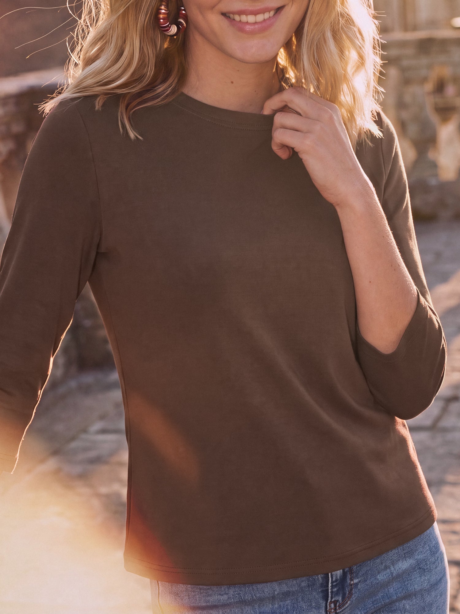 【Everyday Minimal】SHOWITTY Womens 3 Pack 3/4 Sleeve Tops Crew Neck Basic T Shirts Soft Stretch Casual Everyday Shirts